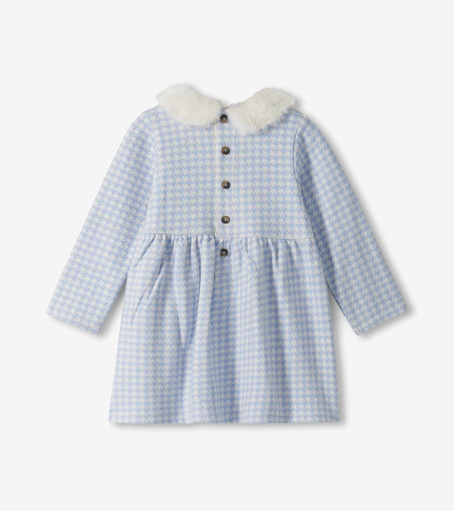 Baby & Toddler Girls Blue Houndstooth Fur Trim Dress