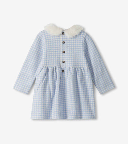 Baby & Toddler Girls Blue Houndstooth Fur Trim Dress