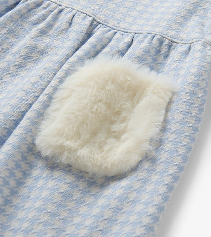 Baby & Toddler Girls Blue Houndstooth Fur Trim Dress