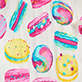 View Women's Macaron Bamboo Pajama Set White swatch with colorful macarons and donut-like pastries in pink, yellow, blue, and teal