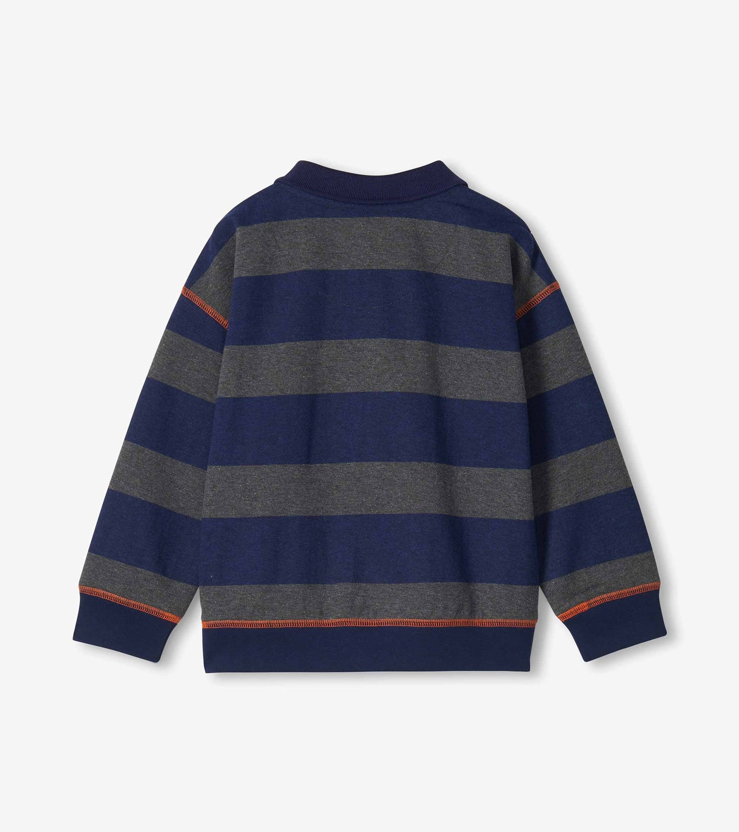 Boys Wide Navy Stripes Fleece Polo Shirt