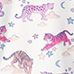 View Girls Night Time Tigers Bamboo Pajama Set White swatch with colorful tigers and small pink and purple flowers