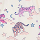 View Women's Night Time Tigers Bamboo Pajama Set White swatch with colorful tigers, stars, and floral shapes