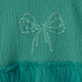 View Baby & Toddler Girls Oil Blue Fairy Princess Dress Teal fabric swatch with a silver glitter bow and ruffled trim