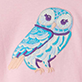 View Baby & Toddler Girls Majestic Owl Gathered Back T-Shirt Stylized owl illustration in blue, purple, and white on pale pink fabric