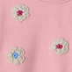 View Baby & Toddler Girls Pink Flowers Teddy Bear Dress Pink fabric with scattered white flowers featuring blue and pink centers