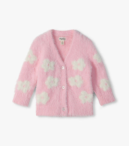 Baby & Toddler Girls Pink Flower Fuzzy Cardigan