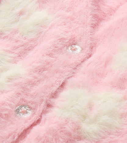 Baby & Toddler Girls Pink Flower Fuzzy Cardigan