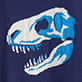View Boys Dino Skull V-Neck Sweater Blue and white dinosaur skull on dark blue background