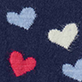 View Girls Jumbo Hearts Everywhere Sweater Blue knit swatch with scattered white and red heart shapes