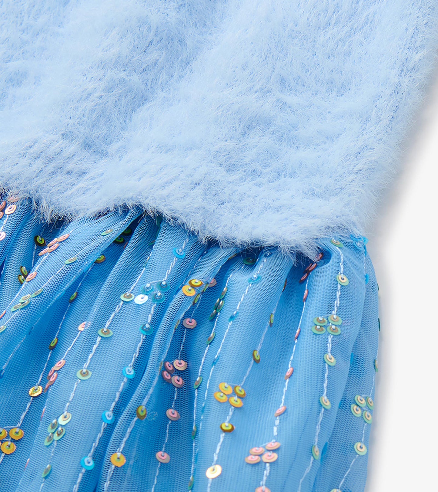 Girls Jelly Bean Sequins Fuzzy Mixed Dress