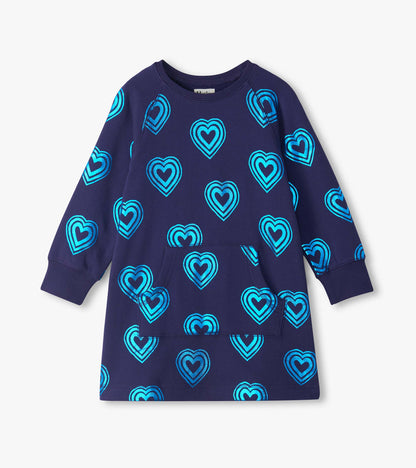 Girls Rainbow Hearts Sweatshirt Dress