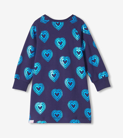 Girls Rainbow Hearts Sweatshirt Dress