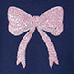 View Girls Pink Bow Sequin Crew Neck Sweater Pink glitter bow on a light pink background