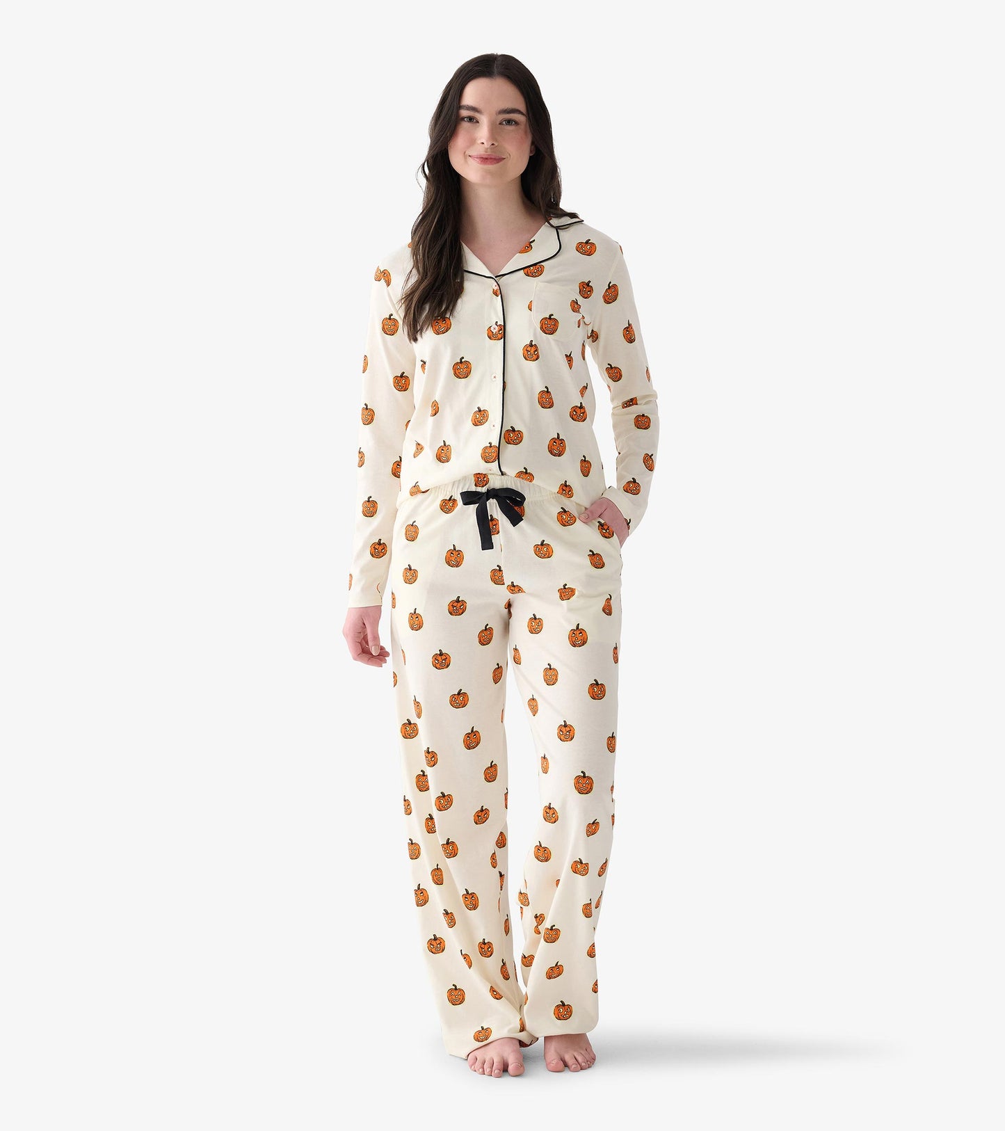 Women's Glowing Pumpkins Two Piece Pajama Set