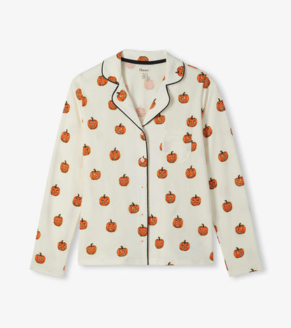 Women's Glowing Pumpkins Two Piece Pajama Set