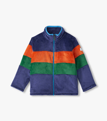 Boys Blue Colorblock Mockneck Fleece Jacket
