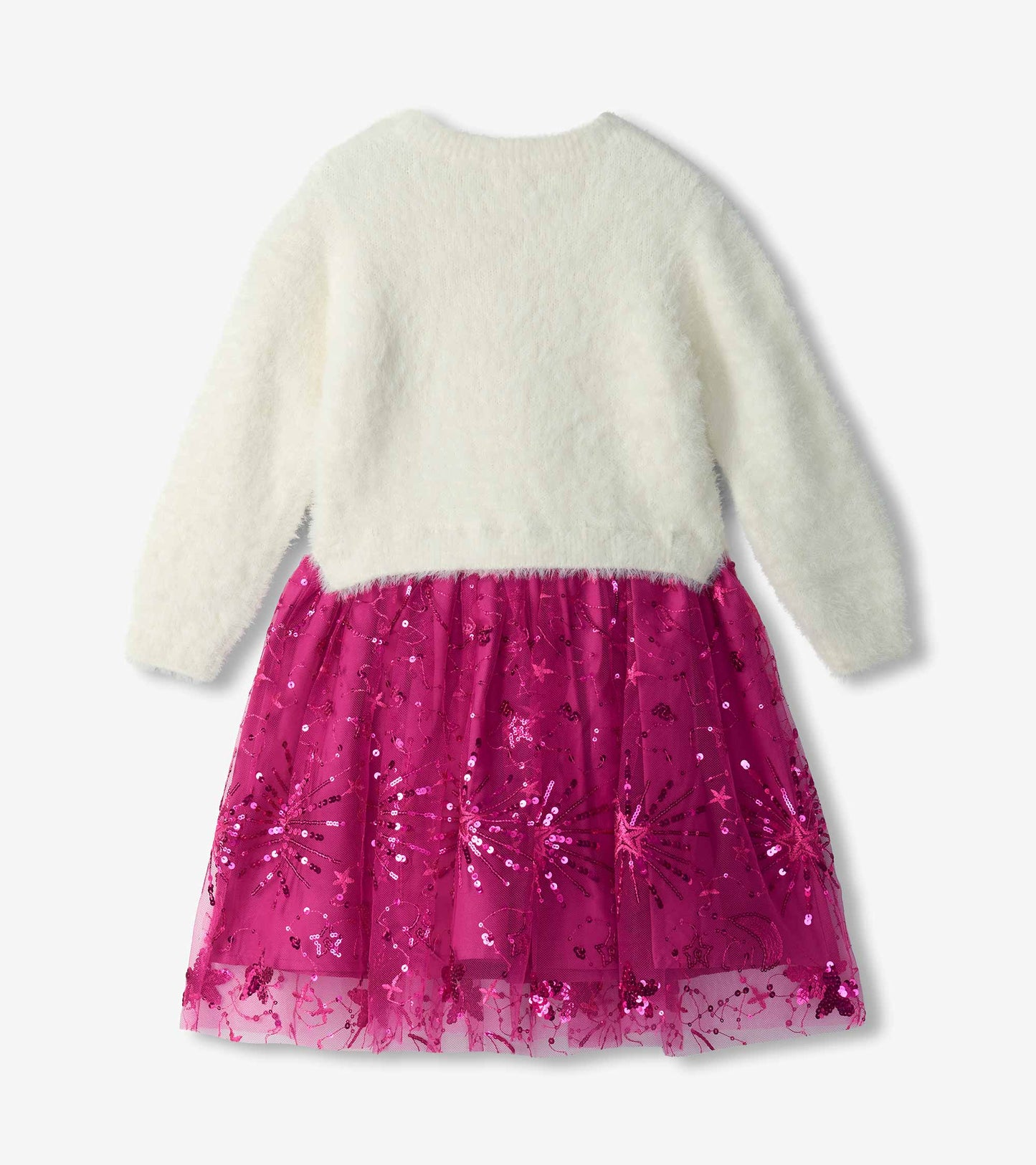 Girls Starburst Sequins Fuzzy Mixed Dress