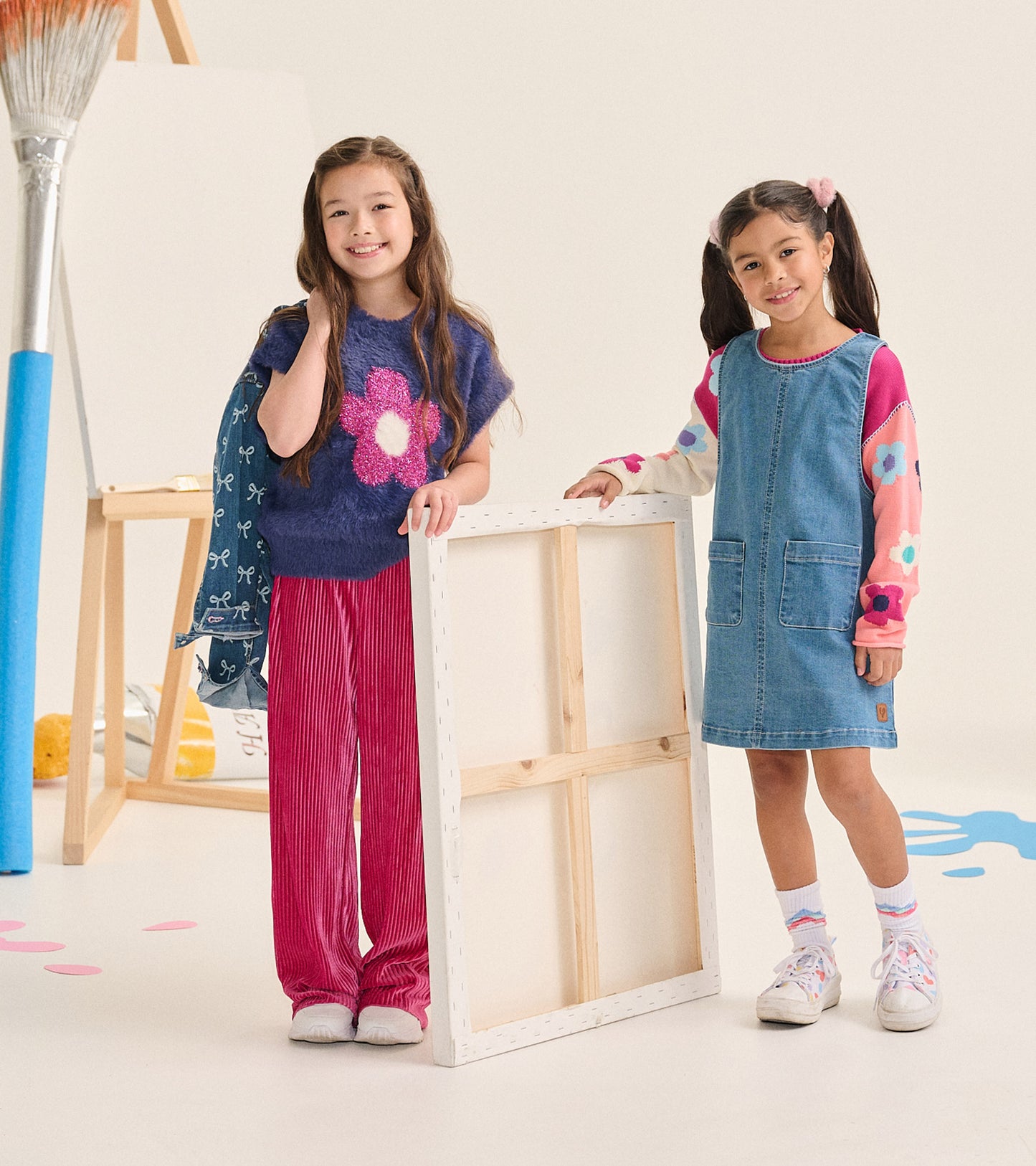 Girls Pink Pleated Velour Relaxed Pants