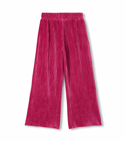 Girls Pink Pleated Velour Relaxed Pants