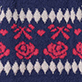 View Girls Roses and Bows Raglan Sweater Dress Navy knit swatch with pink roses and bows, and white diamond rows