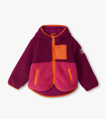 Girls Raspberry Faux Sherpa Hooded Jacket
