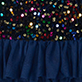 View Girls Rainbow Coins Sequin Tulle Puff Dress Dark fabric with multicolored round sequins and blue pleated tulle