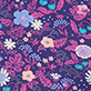 View Women's Tiny Flowers Cotton Pajama Set Purple floral print with pink, blue, and white flowers and leaves