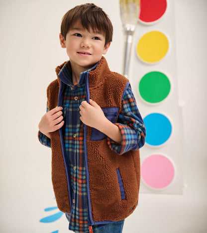 Boys Tortoise Shell Faux Sherpa Vest
