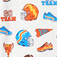 View Boys Varsity Team Bamboo Pajama Set White swatch with orange and blue varsity sports icons and pennants