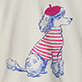 View Baby & Toddler Girls Posh Poodle Gathered Back T-Shirt Blue poodle illustration with pink and white striped shirt on cream background