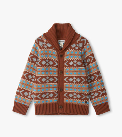 Boys Woodsy Fair Isle Shawl Collar Cardigan