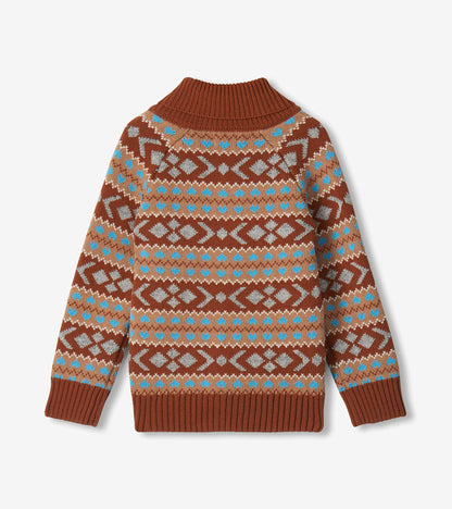 Boys Woodsy Fair Isle Shawl Collar Cardigan