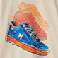 View Boys Sneakers Graphic T-Shirt Blue and orange high-top sneaker graphic with orange laces on a cream background