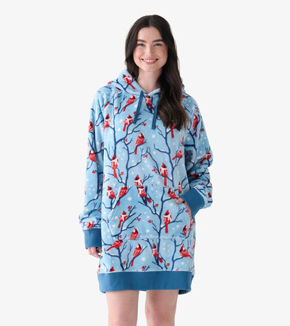 Adult Winter Cardinals Oversized Fleece Hoodie