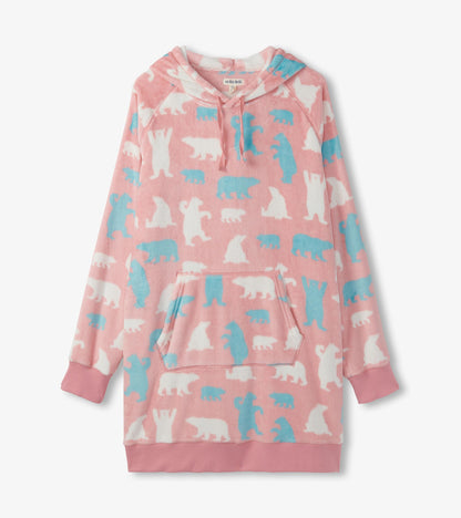 Women's Pink Polar Bears Oversized Fleece Hoodie