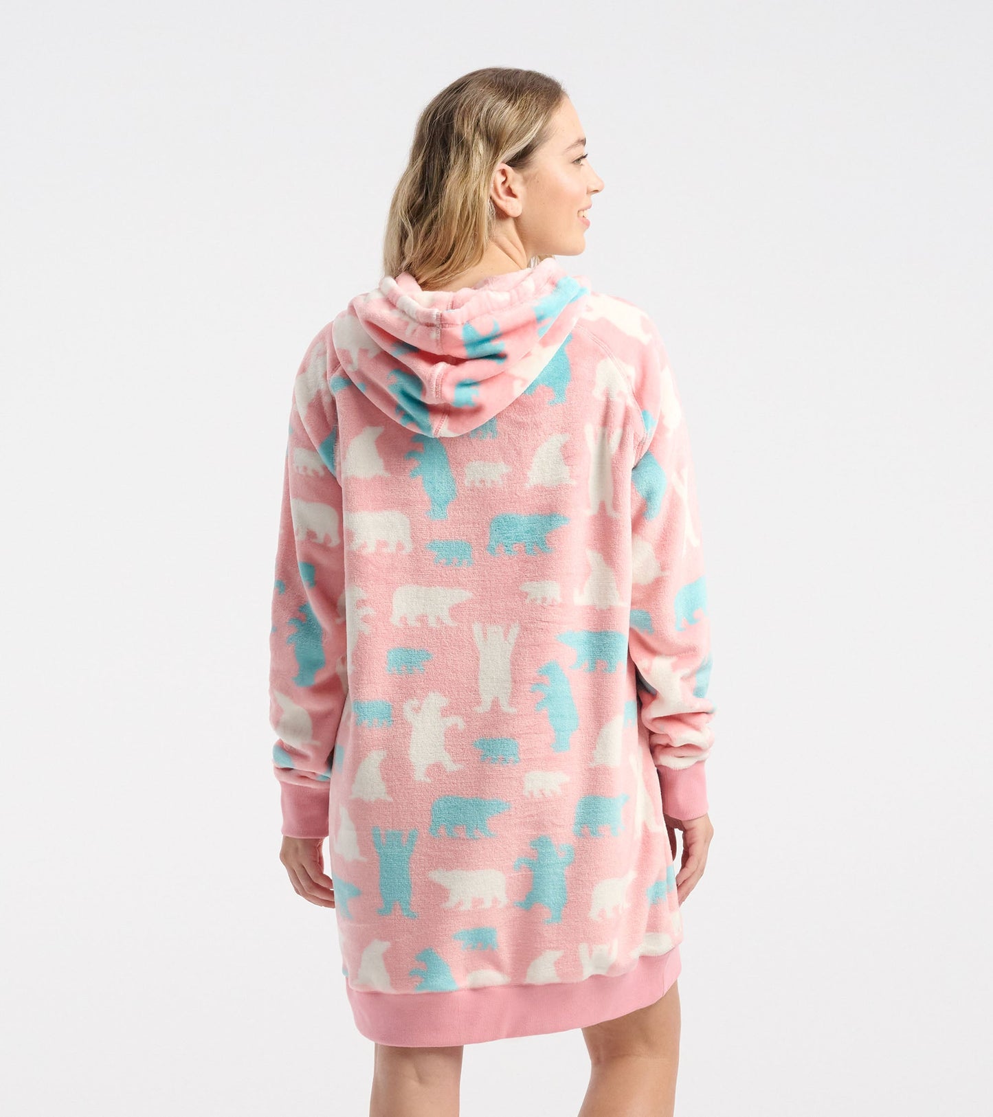 Women's Pink Polar Bears Oversized Fleece Hoodie