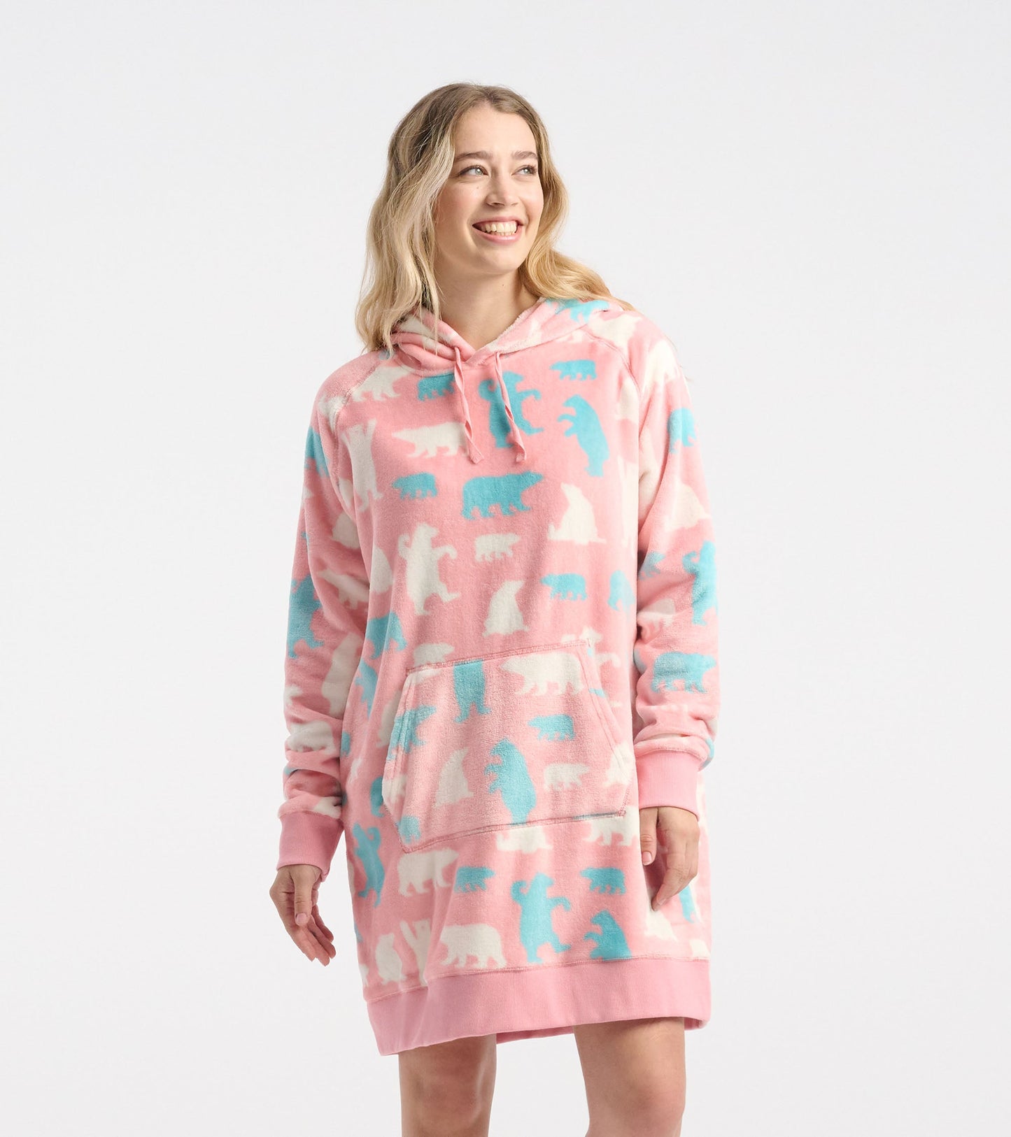 Women's Pink Polar Bears Oversized Fleece Hoodie