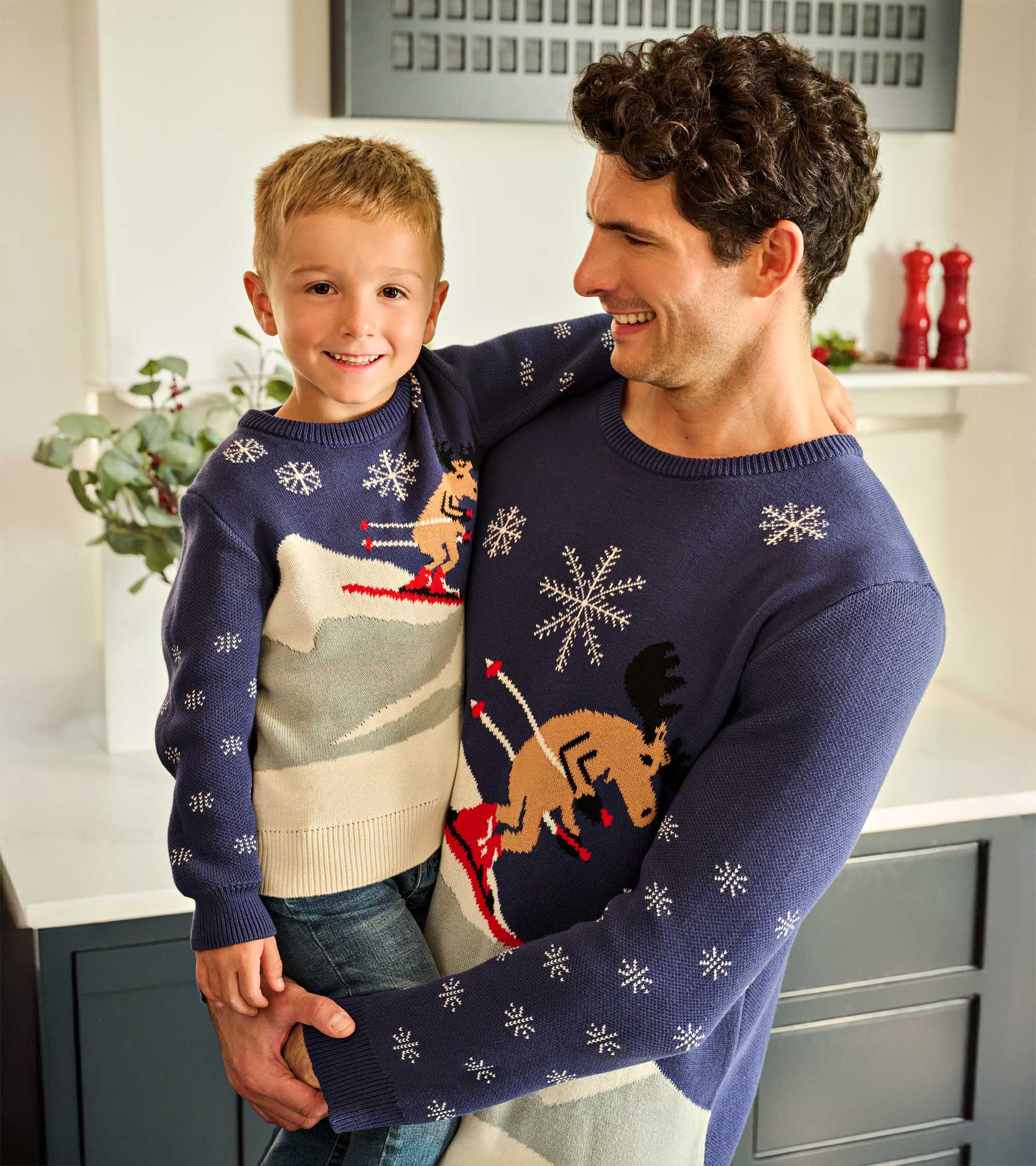 Kids Skiing Moose Holiday Sweater