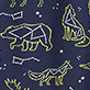 View Animal Constellations Women's Cotton Pajama Pants - Navy pattern with yellow line drawings of a fox, rabbit, grasshopper, and small stars