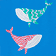View Women's Fun Whales Cotton Pajama Pants - Two stylized birds, one turquoise and one pink, with small turquoise stars