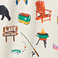 View On The Lake Women's Cotton Pajama Pants - Pattern of colorful summer items including a chair, sandals, umbrella, popsicles, and a sign reading "LAKE TIME