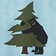 View Life in the Wild Women's Cotton Pajama Pants - Black bear beside pine trees on a light blue background