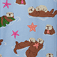 View Women's Happy Otters Cotton Pajama Pants - Blue pattern with red starfish and cartoon sea animals including otters, a seal, and a walrus
