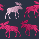 View Raspberry Moose Women's Cotton Pajama Pants - Four pink and purple moose silhouettes on a dark background