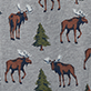 View Men's Wild Moose Cotton Blend Pajama Pants - Pattern of brown and black moose with green pine trees on a light background