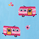 View Women's Retro Campers Polyknit Pajama Pants - Pink cartoon bus with hearts and stars on a light blue background