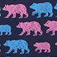 View Women's Cottage Bears Polyknit Pajama Pants - Pattern of pink and blue bear silhouettes on a dark background