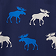 View Women's Blue Moose Polyknit Pajama Pants - Four moose silhouettes in blue, white, and gray on a dark background