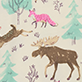 View Girls Forest Animals Pajama Set - Illustrated woodland animals including deer, foxes, rabbits, and birds among pastel trees